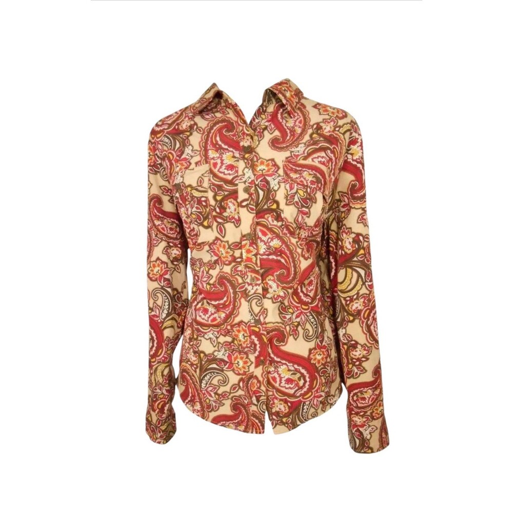 Croft & Barrow Women's Top XL Red Paisley Print Button Down Blouse Long Sleeves - Picture 1 of 8